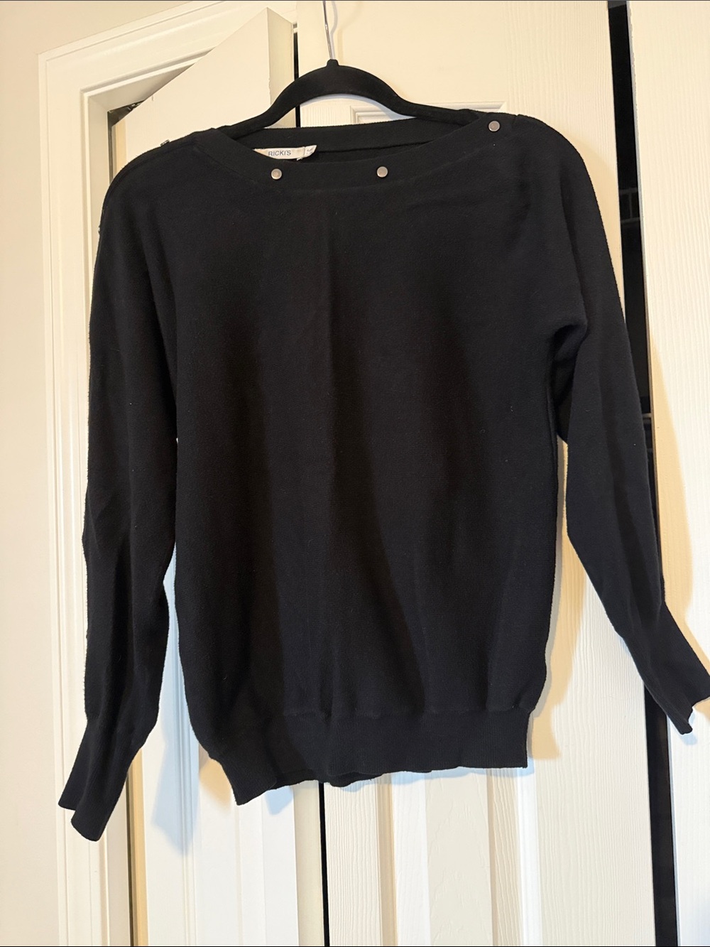 Ricki's Black Crewneck Sweater with Snap Neck Detail